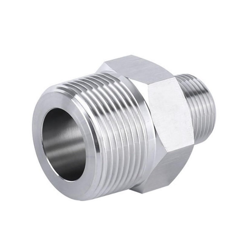 Pysrych Stainless Steel 304 Forged Pipe Fitting Reducing Hex Nipple 3/4" NPT Male x 3/8" NPT Male Straight Connector Adapter 3000psi - Image 3
